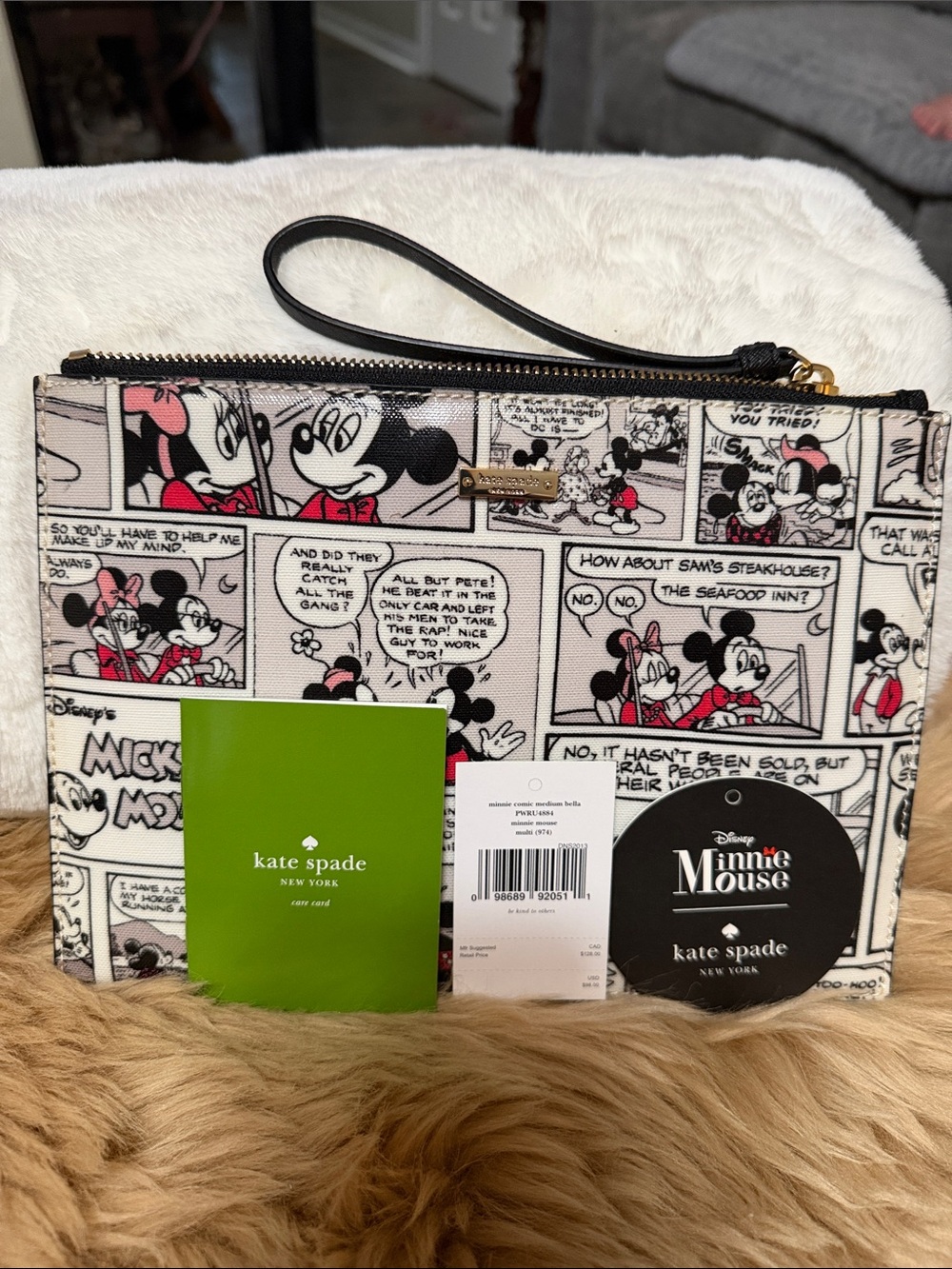 Kate Spade New York Disney Retired Mickey & Minnie Comic Print Zip Wristlet
